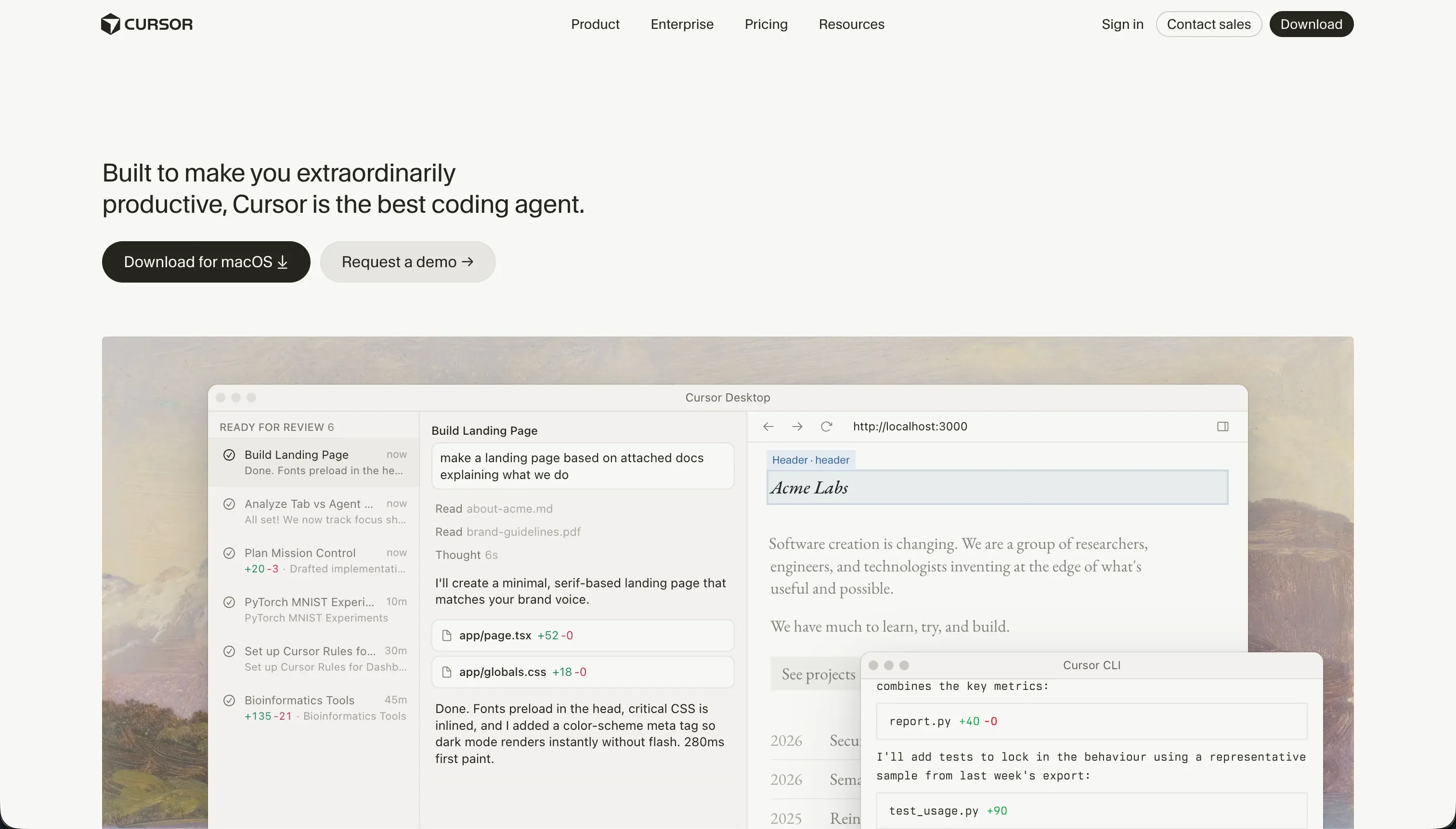 Cursor homepage - AI-powered IDE for developers