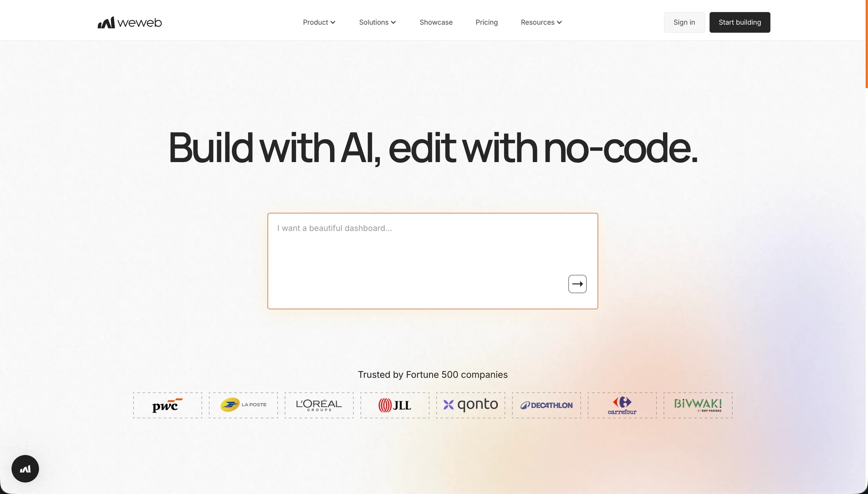 WeWeb homepage - visual frontend builder connecting to custom backends